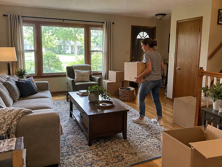 Kansas City homeowner packing to move from a larger house into a smaller home